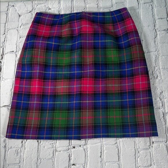 Vintage Talbots Plaid Wool Skirt size 12P 12 Petite Fuchsia Magenta Green Blue - Picture 1 of 16